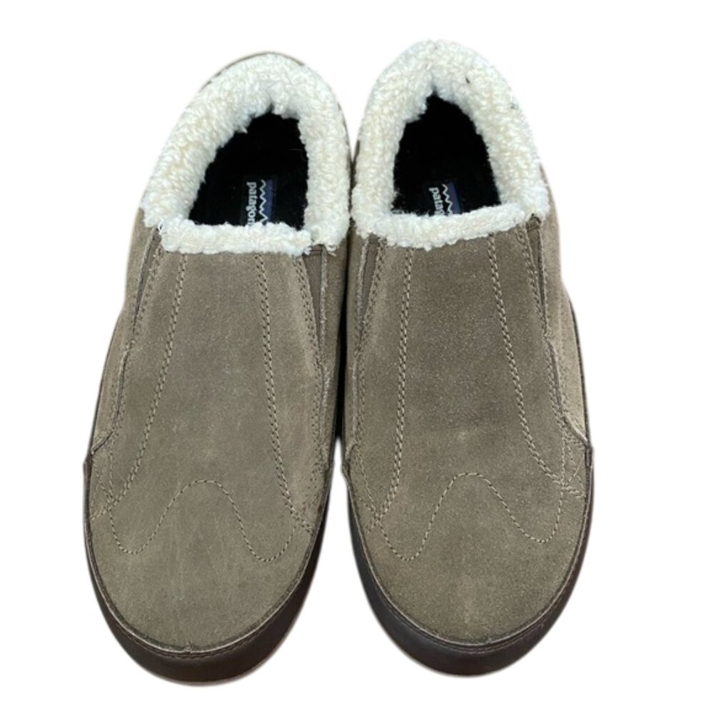 PATAGONIA Activist Fleece Moc Shoe Slipper Tan Suede & Leather women's size 8